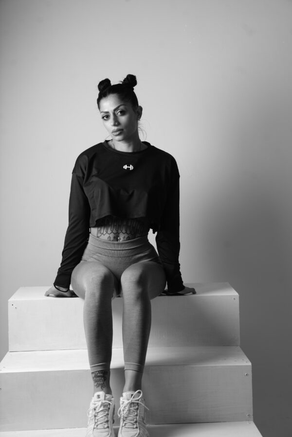 Black Gangster Club Long Sleeve Crop Top