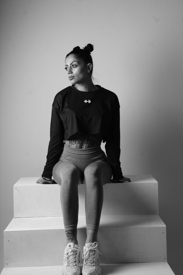 Black Gangster Club Long Sleeve Crop Top