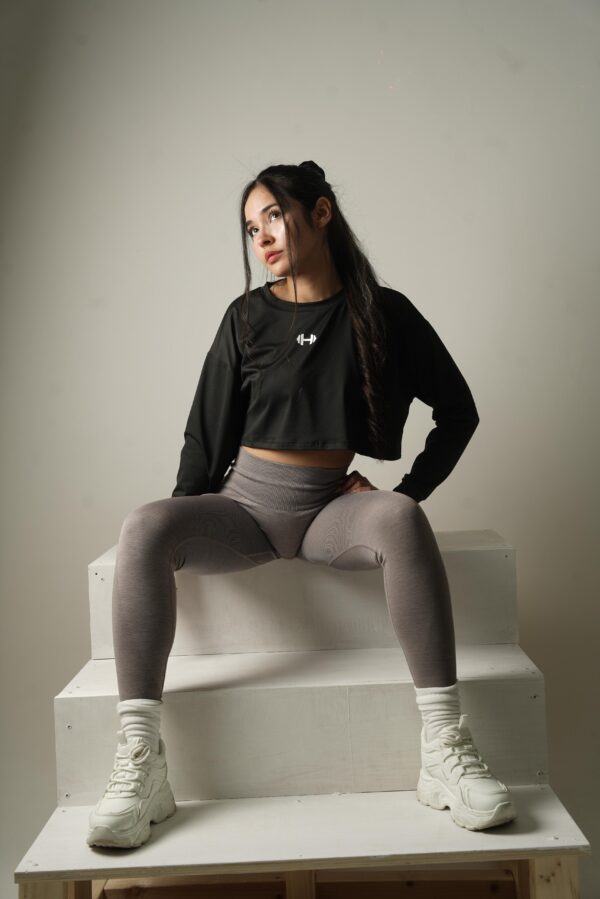 Black Gangster Club Long Sleeve Crop Top