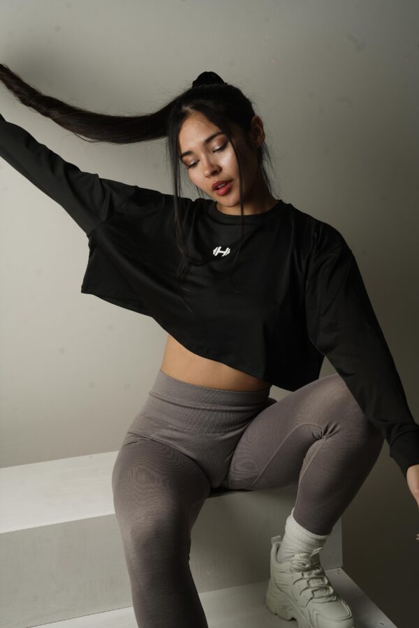 Black Gangster Club Long Sleeve Crop Top