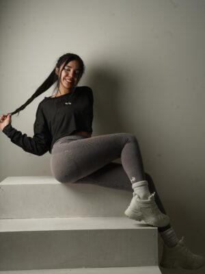 Black Gangster Club Long Sleeve Crop Top